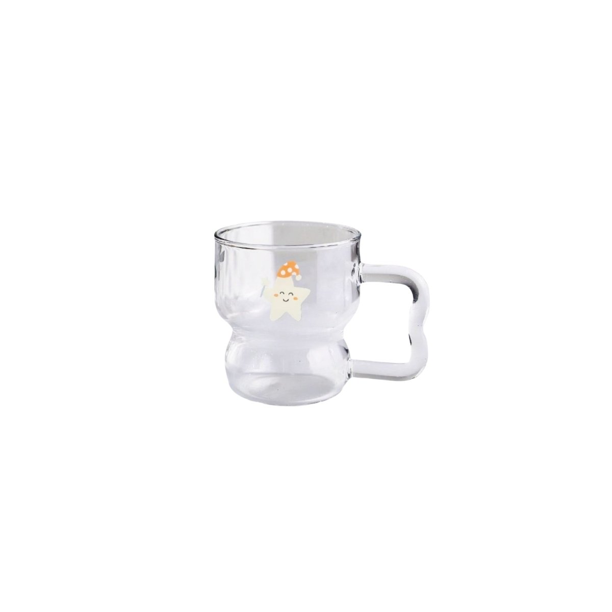 Clear glass coffee cup with star motif