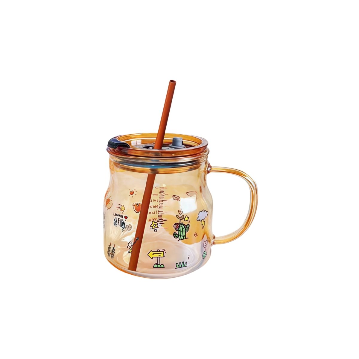 Cute Glass Mug with Straw - MIDI