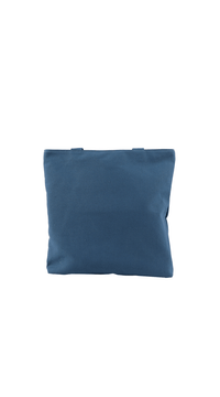 Blue canvas kids tote bag with short top handle, no visible graphic