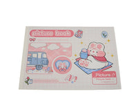 Kids' picture drawing book, pink cover with bus, cat shapes, and bear artwork
