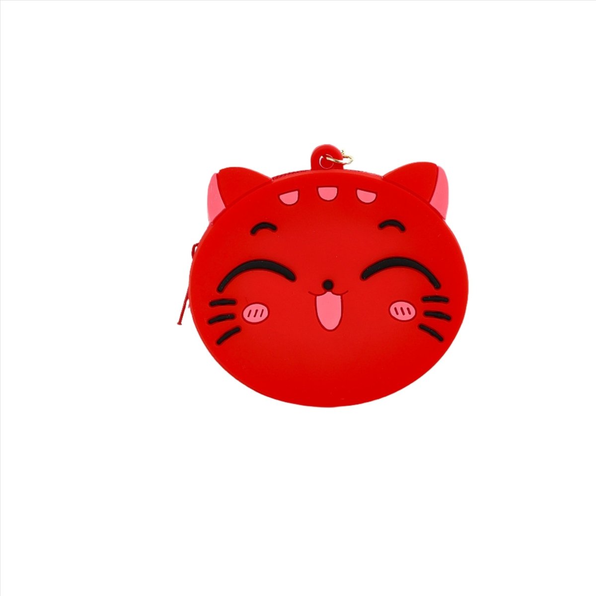 Red cat coin purse keychain with zipper top and metal ring
