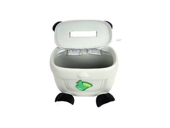 Kids panda backpack open top with gray lining and green logo front patch