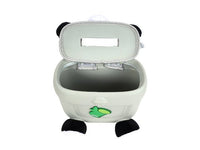 Kids panda backpack open top with plush frame and green logo front patch