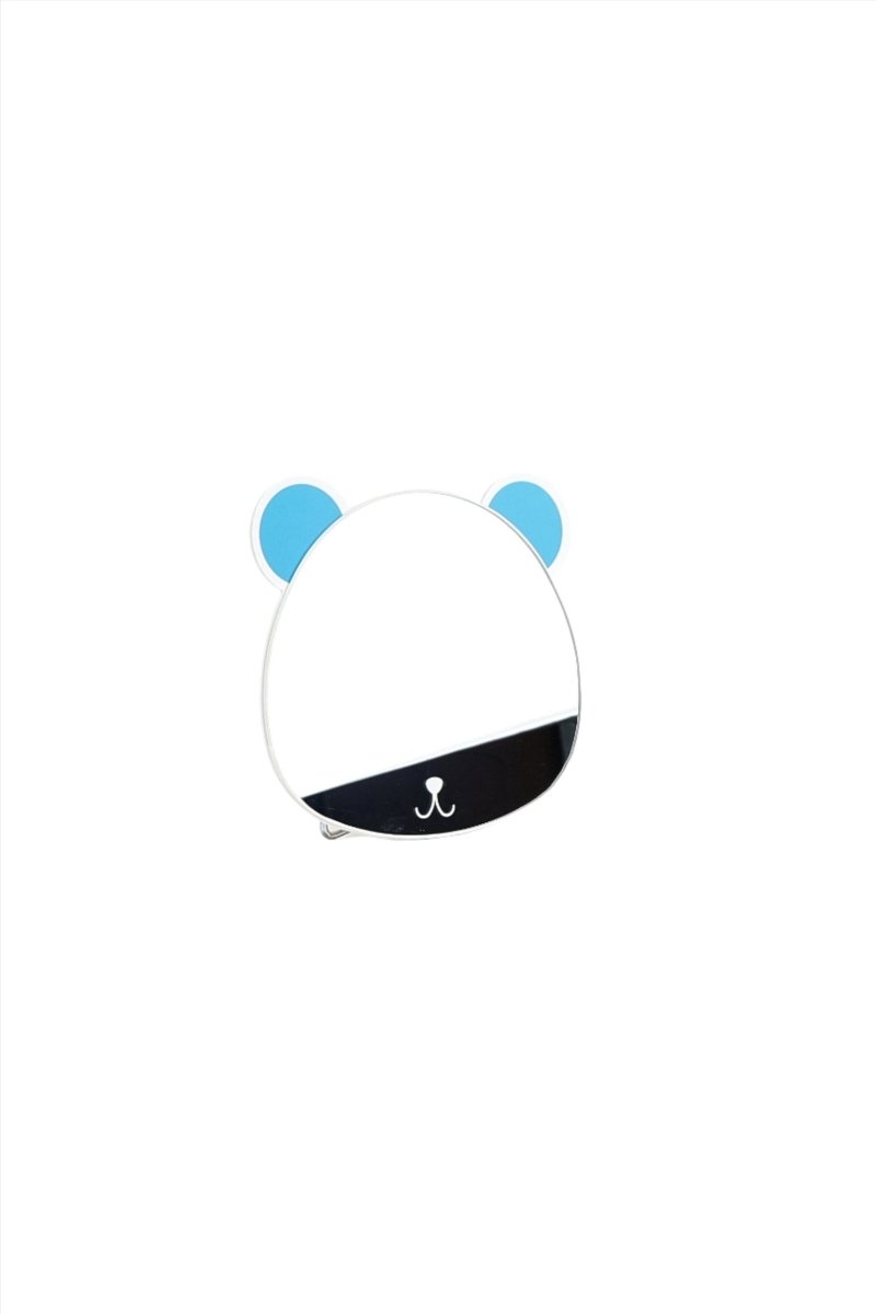 Panda bear handheld mirror with blue ears and black bottom