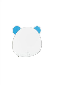 Panda bear handheld mirror with round white face and blue ears