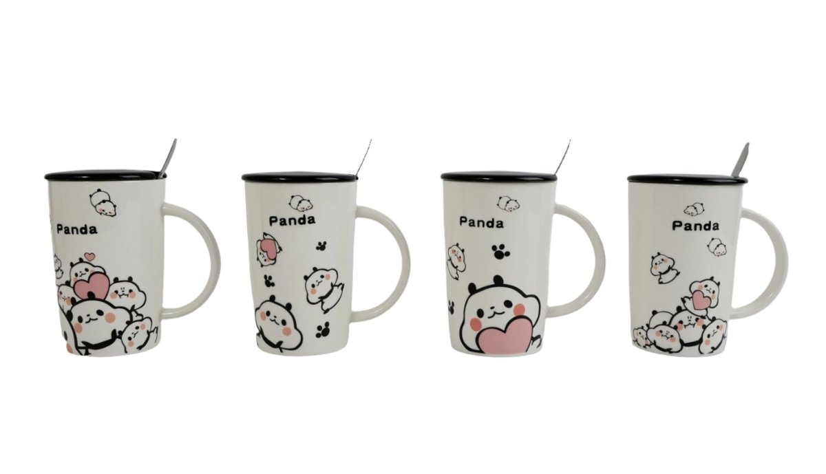 Ceramic cup Cute Panda Design with Lid and Spoon 6