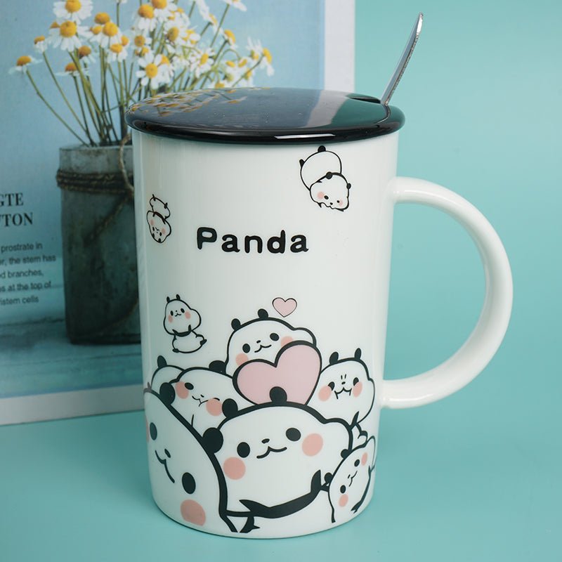 Ceramic cup Cute Panda Design with Lid and Spoon 7