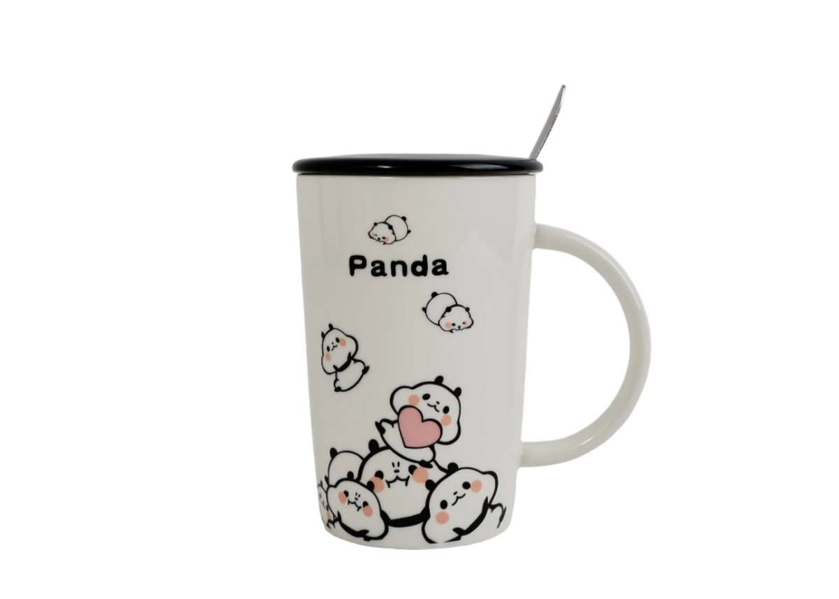 Ceramic cup Cute Panda Design with Lid and Spoon 5