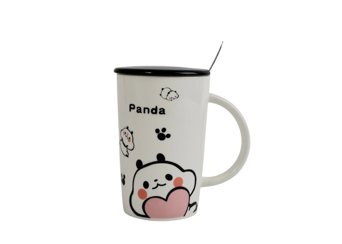 Ceramic cup Cute Panda Design with Lid and Spoon 3