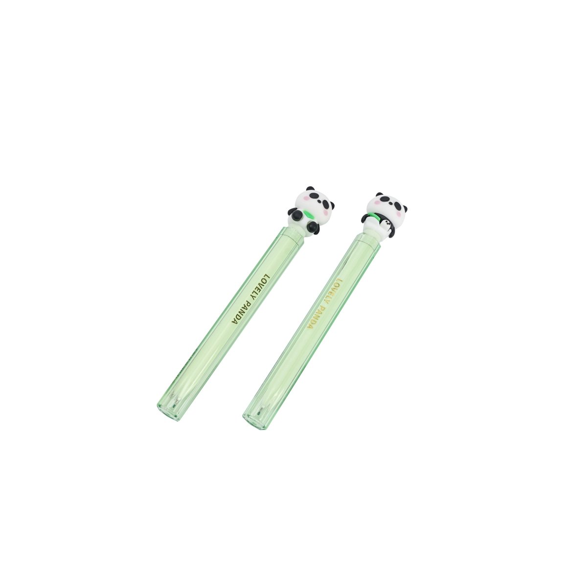 Light green panda pen with clear barrel and white panda head cap.