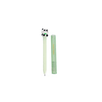 Two light green panda pens with clear barrels and white panda head caps.