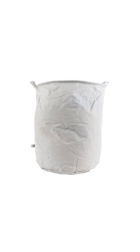 White fabric laundry basket with foldable rim and side handles