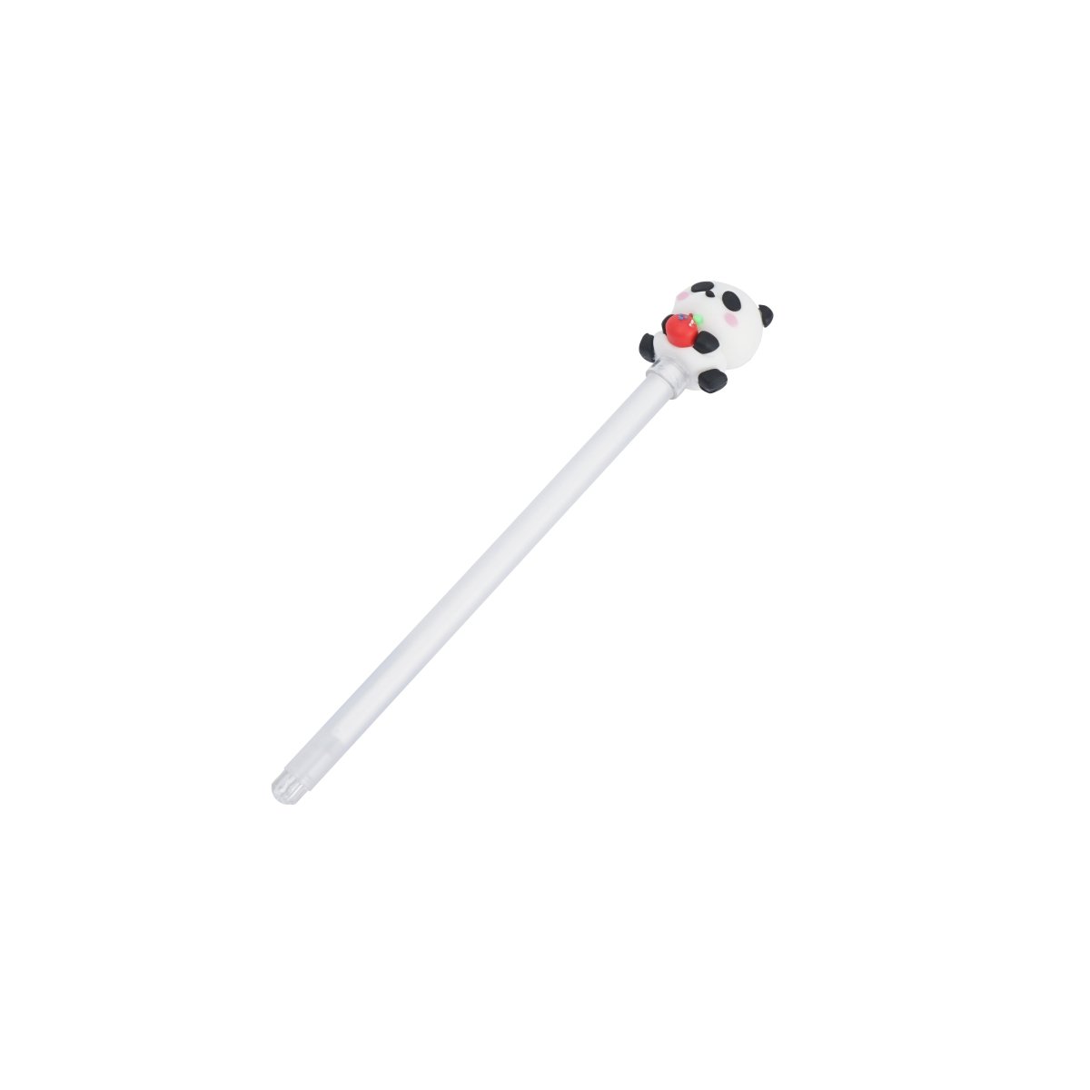 Panda character pen with white barrel and black-and-white panda head topper