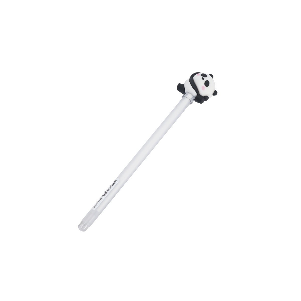 Panda character pen with white barrel and panda head with black ears and face