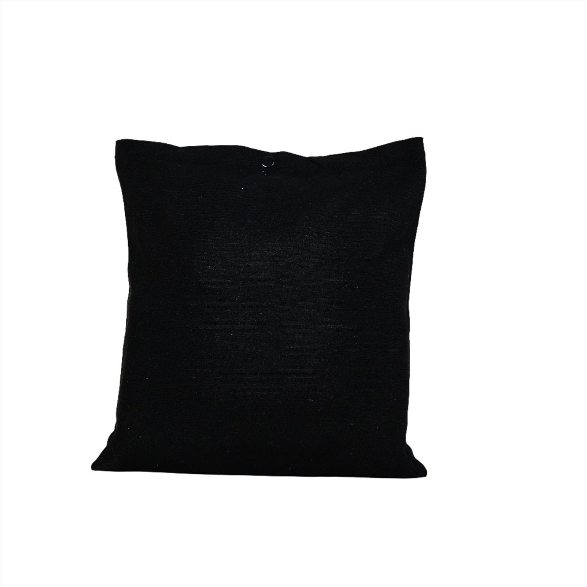 Black canvas tote bag, plain front with buttoned top