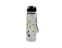 Kids plastic water bottle with panda print, black screw cap, 610ml