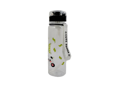 Kids plastic water bottle with panda print, black screw cap, 610ml