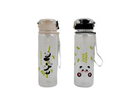 Kids plastic water bottles with panda graphics, beige cap and black cap
