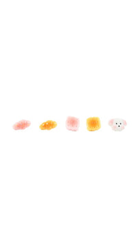 Six small pastel pastry and dog pins, scattered display