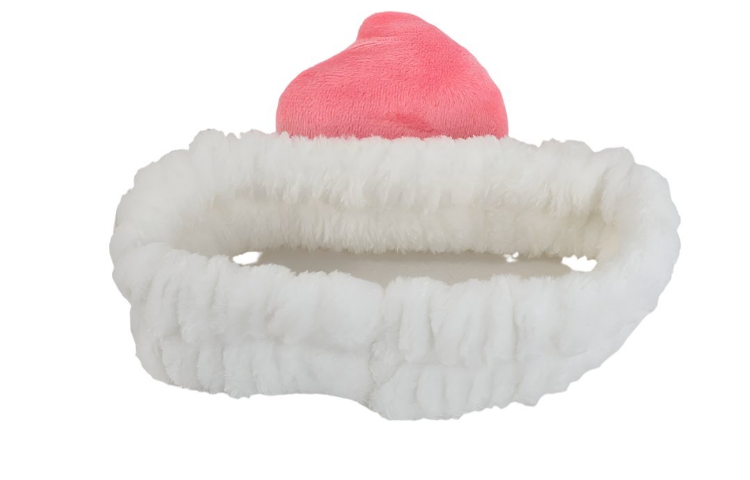 Fuzzy peach-themed headband with white band and pink peach slice