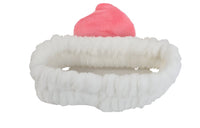 Fuzzy peach-themed headband with white band and pink peach slice