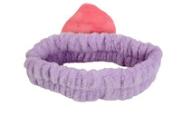 Fuzzy peach-themed headband with lavender band and pink peach slice