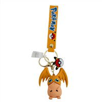 PVC keychain with an orange fox-like character and metal key ring