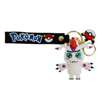 PVC character keychain with gold ring, black strap featuring Pokemon logo