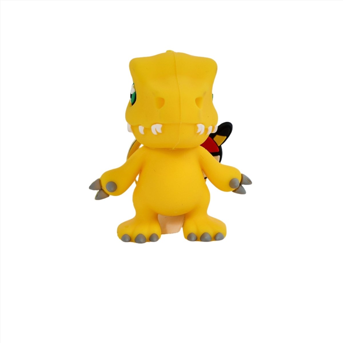 PVC keychain with a yellow creature character with short legs on a metal key ring