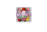 Children's hair clip set in clear box with rabbit, strawberry, and flower vegetable charms