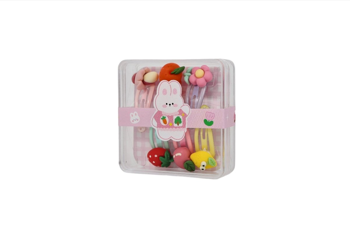 Pack of 3 Cute Fruit & Flower Kids Hair Clip Sets (8 Pcs Each)