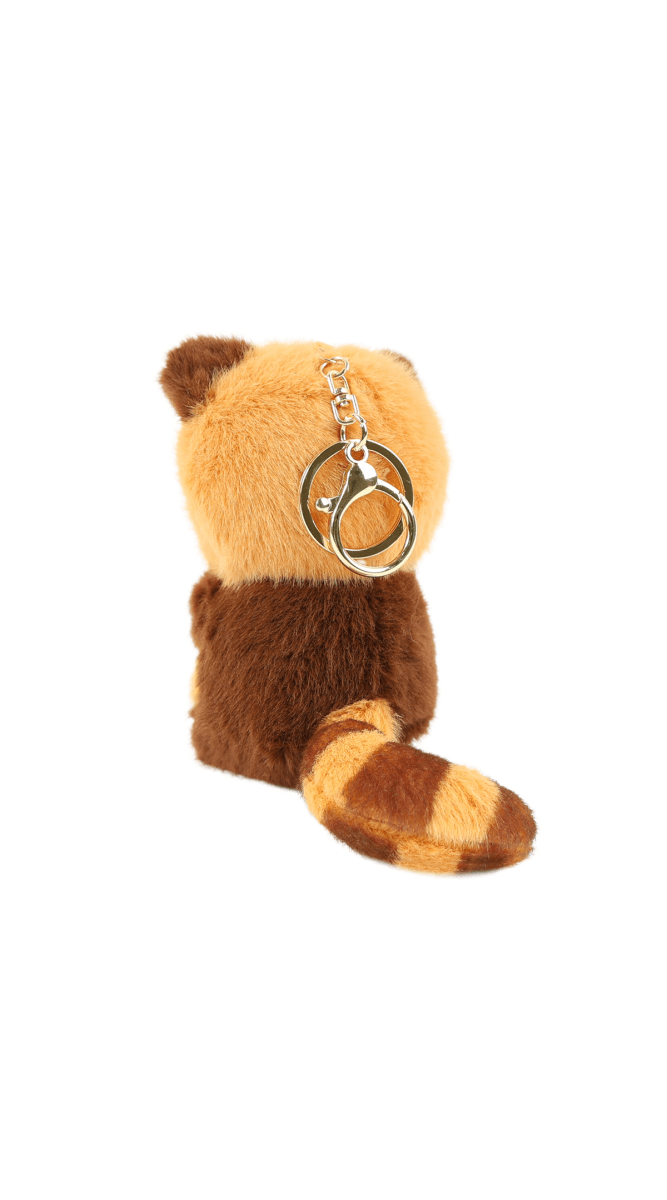Red panda plush keychain with metal keyring and lobster clasp
