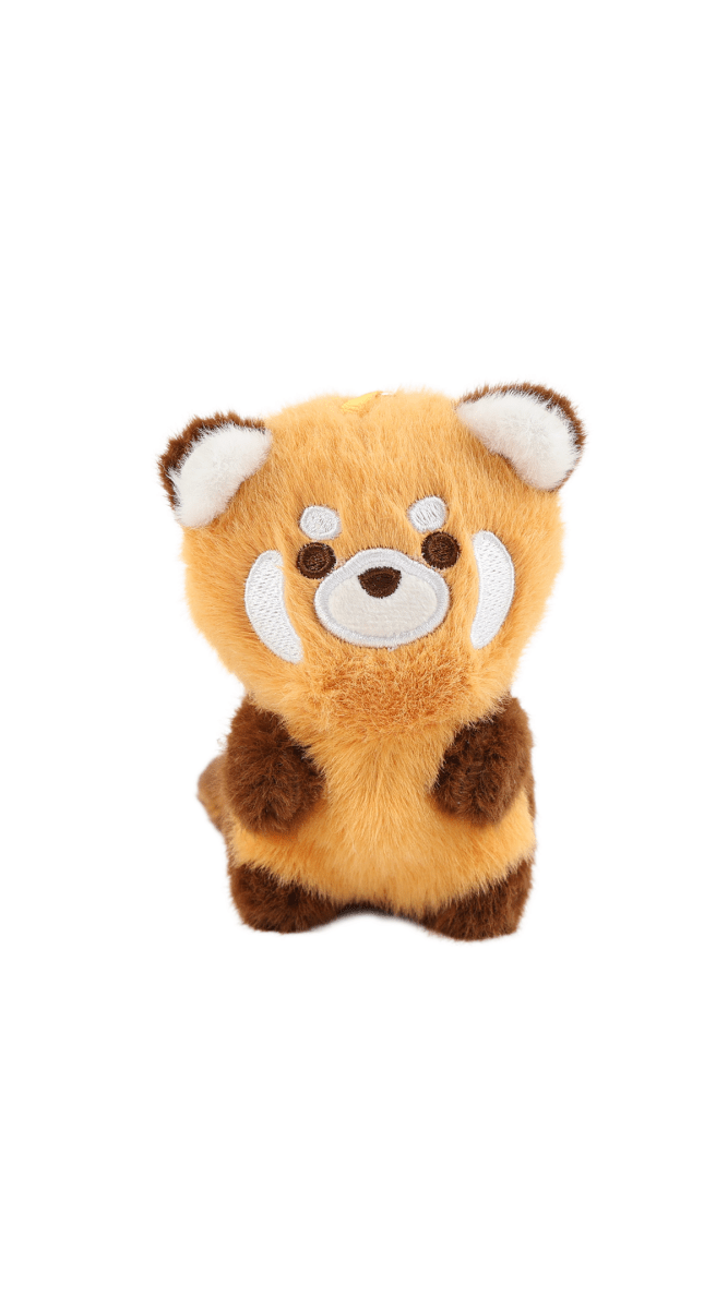 Red panda plush keychain, tan face with white ears and round eyes