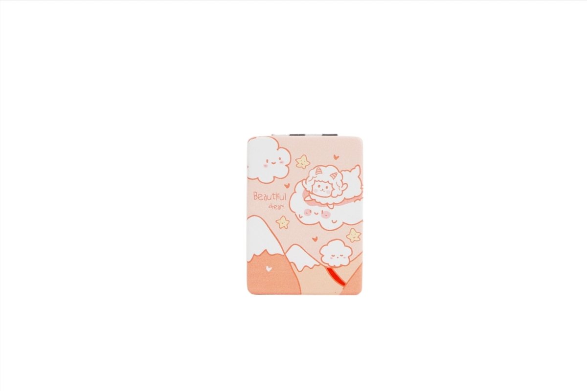 Peach sheep compact mirror with cartoon sheep and star pattern on cover