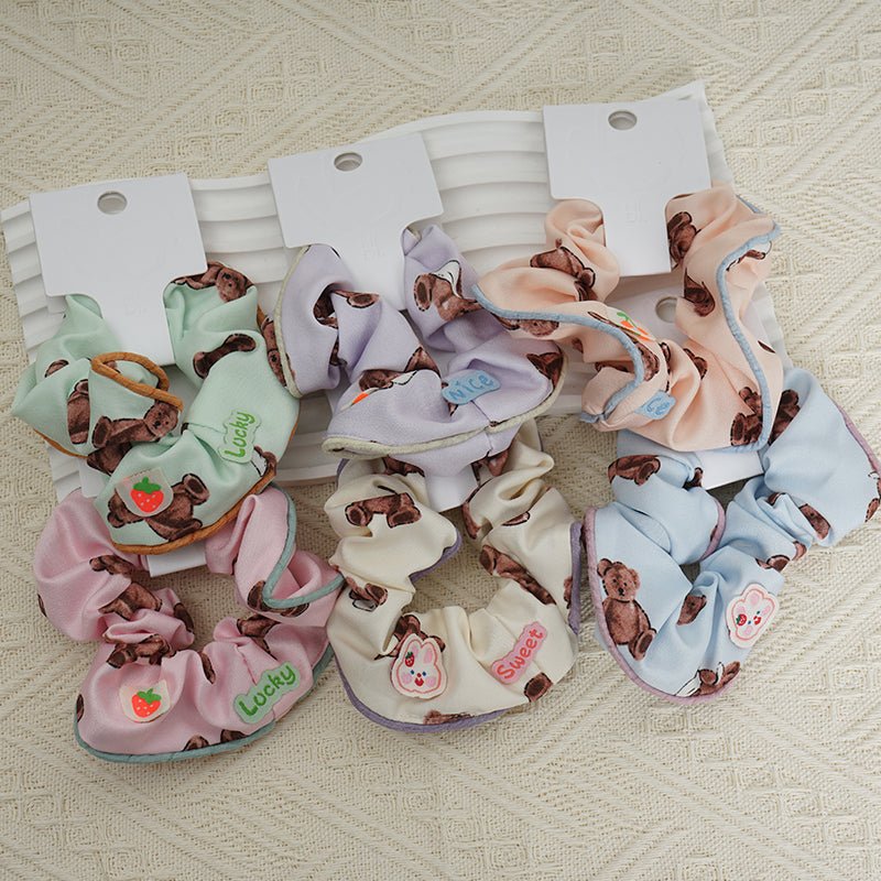 Hair Scrunchie with Cute Bear Print in Various Colors 7