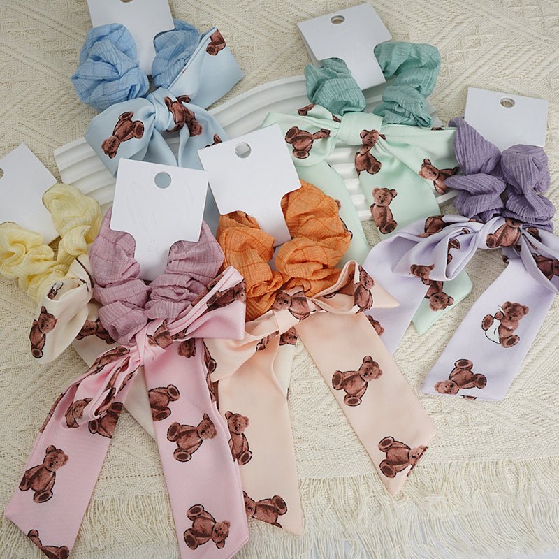 Hair Scrunchie with Teddy Bear Bow Print 7