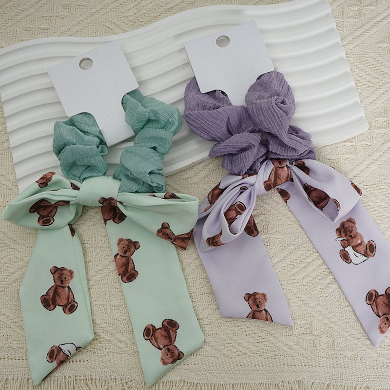 Hair Scrunchie with Teddy Bear Bow Print 5