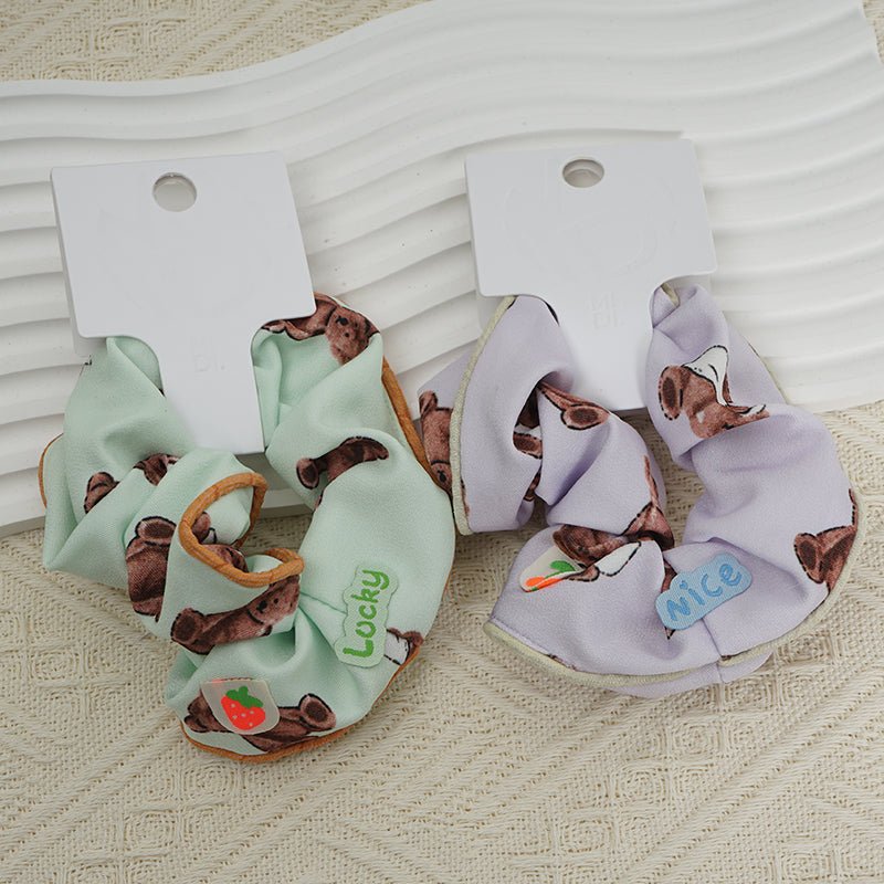 Hair Scrunchie with Cute Bear Print in Various Colors 8