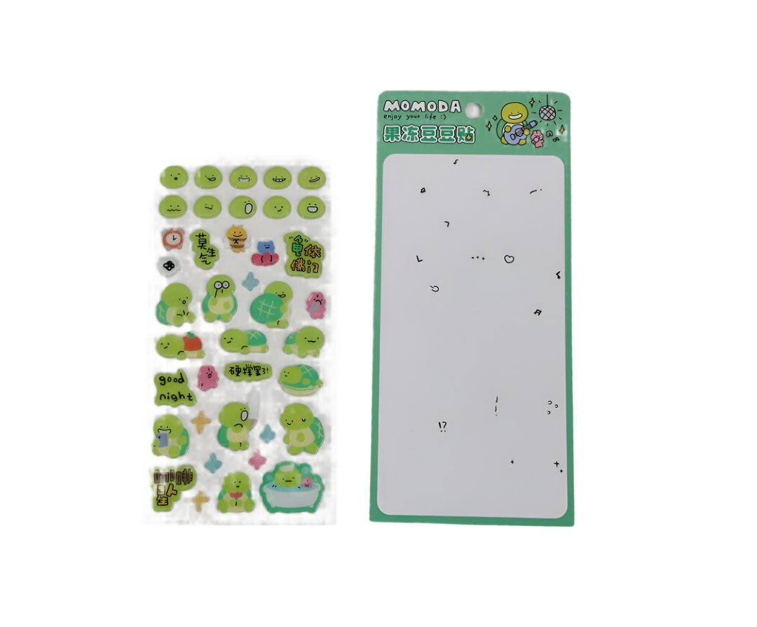 Cute turtle cartoon 3D sticker set, two backing cards shown with mixed icons