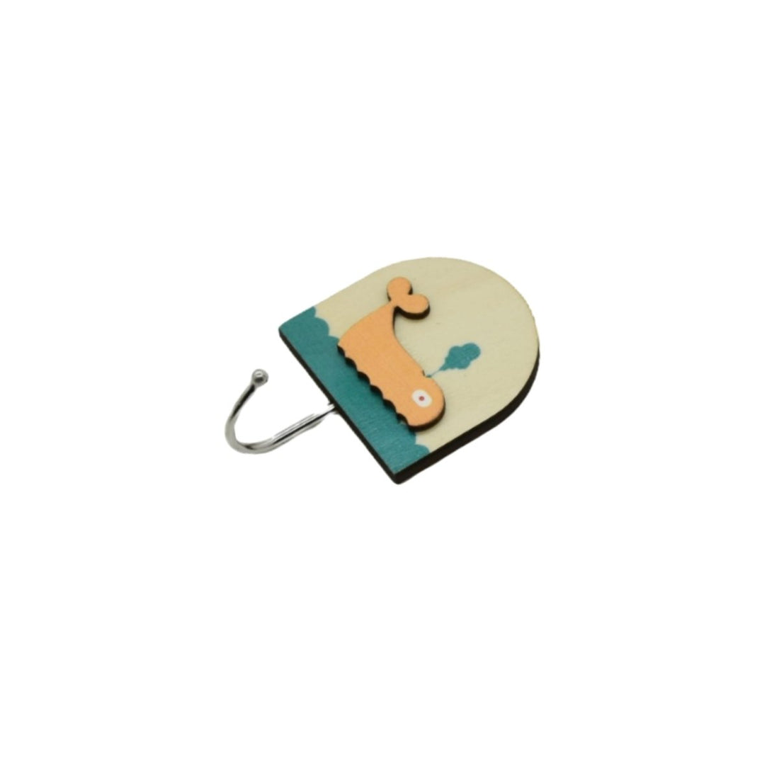 Cute whale wall hook with beige and teal design and metal loop hook