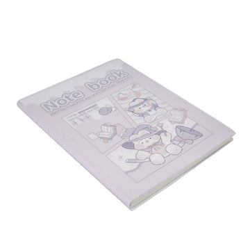 A5 notebook with lavender matte rubber cover and playful fantasy character graphic