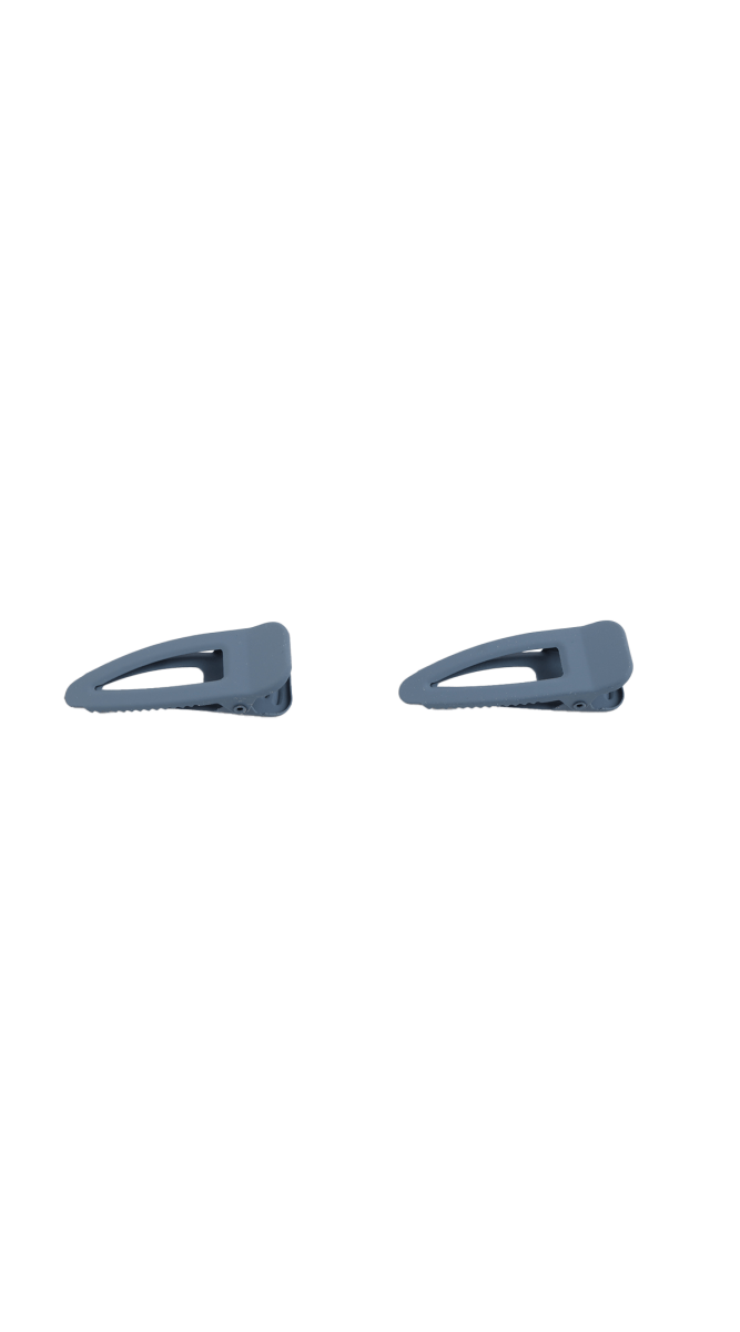 Pair of dark blue hair clips, curved claw design with small teeth slots