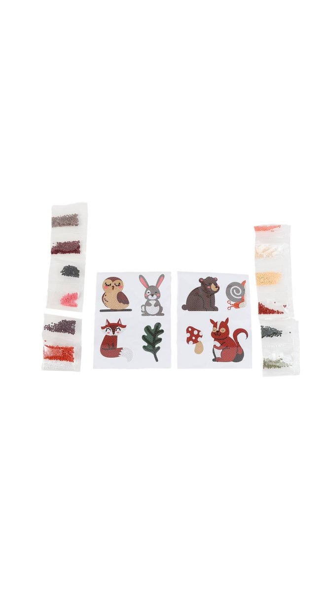 Animal diamond painting sticker sheets with small sealed color strips and bags