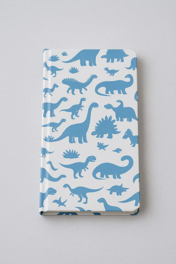 A6 hardcover notebook with blue dinosaur pattern cover