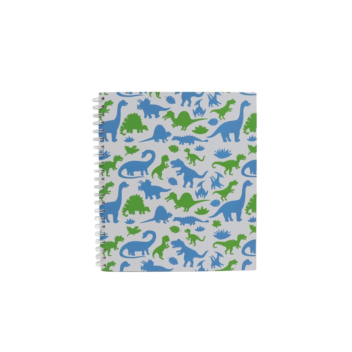 Spiral dinosaur notebook with blue and green dinosaur pattern cover