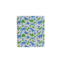 Spiral dinosaur notebook with blue and green dinosaur pattern cover