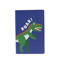 A5 dinosaur notebook blue cover with T-rex 'ROAR!' graphic