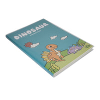 B5 dinosaur notebook with matte rubber teal cover and dinosaur scene illustration