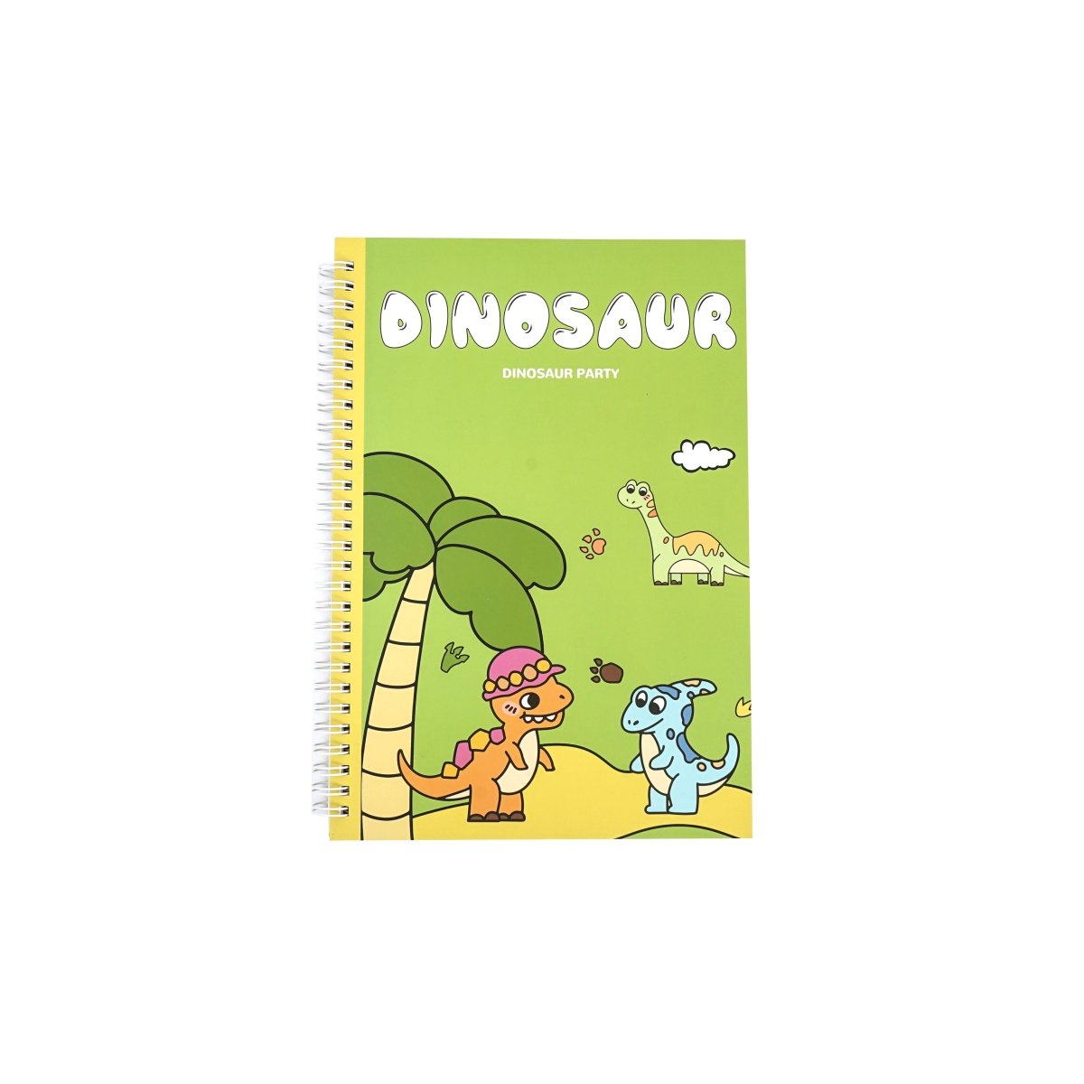 B5 dinosaur coil notebook, green cover with dinosaur party scene