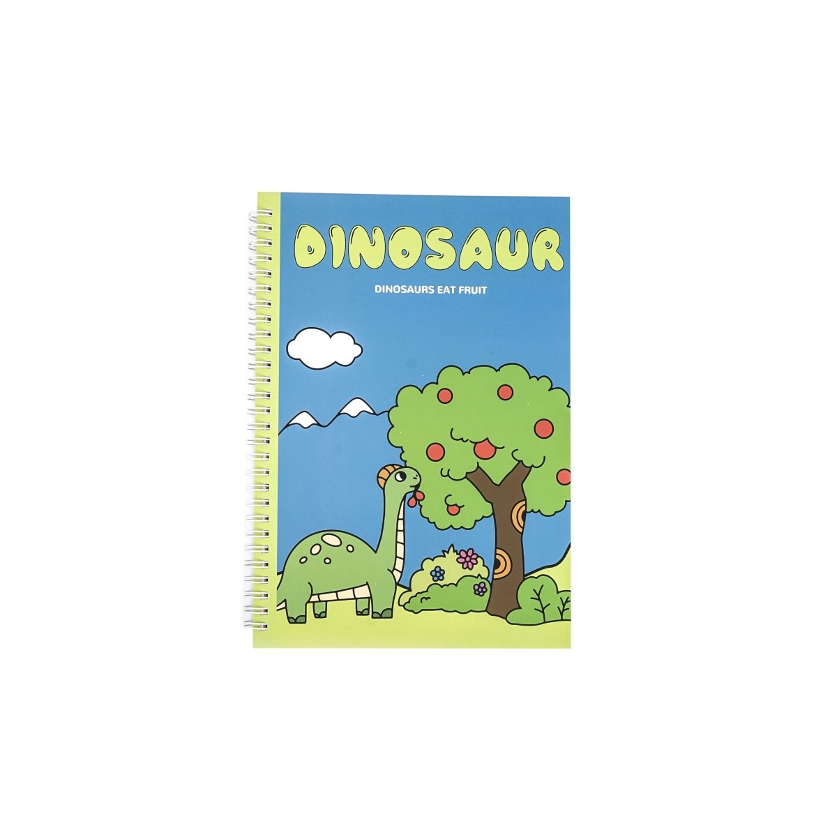 B5 dinosaur coil notebook, blue cover with dinosaur under fruit tree
